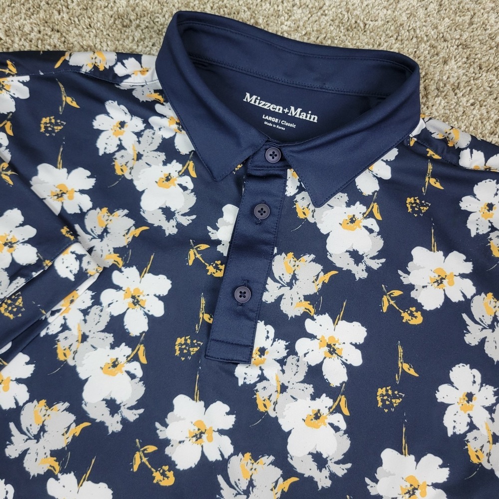 Mizzen + Main‎ Mens Large Multicolor AOP Floral Performance Stretch Polo SS